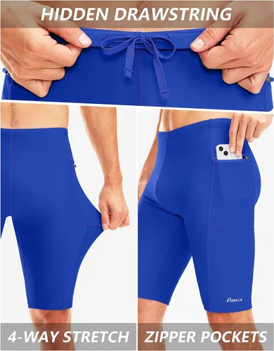 Vista 4 de Pudolla Men's Swim Jammers with Zipper Pockets Durable Athletic Swimsuit Shorts for Men Lap Swimming Training Competition