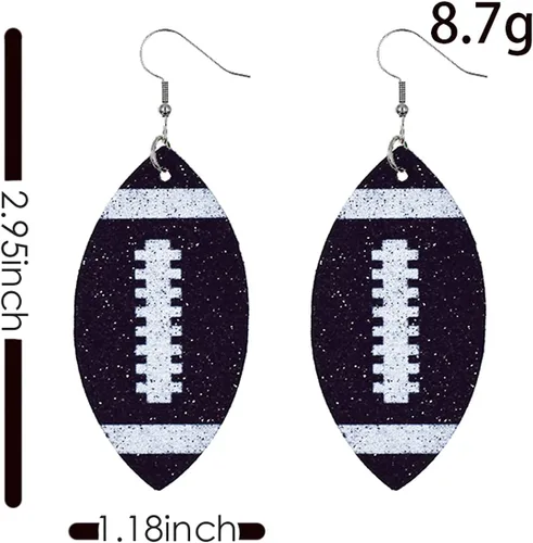 Vista 2 de Pendientes ligeros de piel sintética con lentejuelas de fútbol, diseño de hojas de rugby, para mujeres y niñas, accesorios de joyería de fútbol