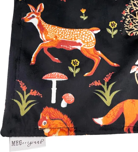 Vista 3 de MEG ORIGINAL Manta de seguridad para bebé, satén y animales del bosque minky con lazo para niños y niñas (amigos del bosque/óxido)