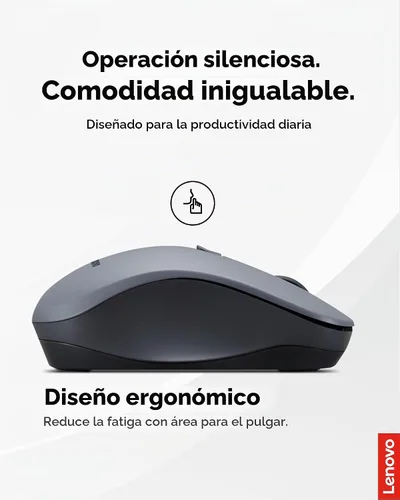 Vista 5 de Lenovo WL310 Ratón silencioso Bluetooth, ergonómico, DPI ajustable, clics silenciosos, Bluetooth 5.0, portátil para Windows, Mac y Chromebook, gris