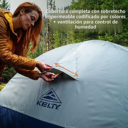 Vista 9 de Kelty Late Start Tienda de Mochilero – Tienda de Campaña Ligera para Dos Personas Refugio de Camping con Quickcorners, Postes de Aluminio, Mosca