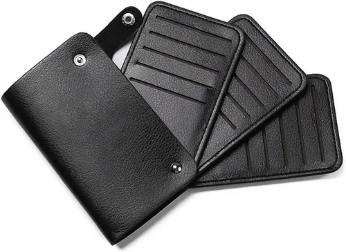 Vista 3 de TKFDC - Cartera delgada de cuero, tarjetero minimalista con bloqueo de bolsillo frontal, hecho de cuero de grano completo, soporte para tarjetas