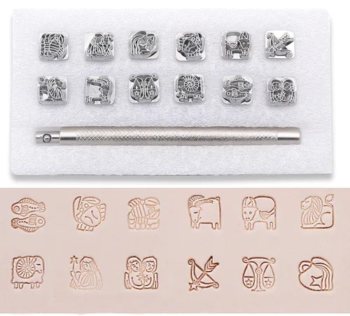 Vista 3 de 12 herramientas de estampado astrológico de cuero, kit de estampado de cuero con signo de estrella de Fyrcomft para manualidades, cinturones
