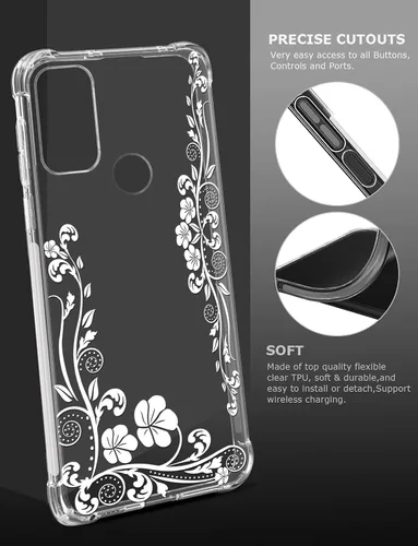Vista 5 de Funda transparente floral para Moto G Power 2022/Moto G Pure para mujeres/niñas, bonita funda de teléfono, diseño de flores, delgada, suave