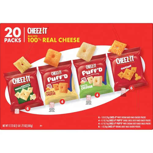Vista 6 de Cheez-It - Galletas de queso horneadas, galletas saladas para merienda, paquete de variedad para oficina y niños, caja de 17.72 onzas (20 sobres)