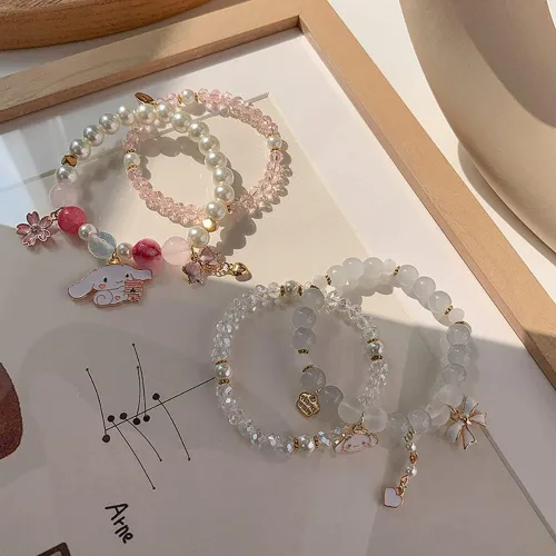 Vista 6 de ANZWTLOYY Juego de pulseras Kawaii con cuentas de cristal, pulseras de perlas de dibujos animados para niñas y mujeres, joyería de amistad, Cristal