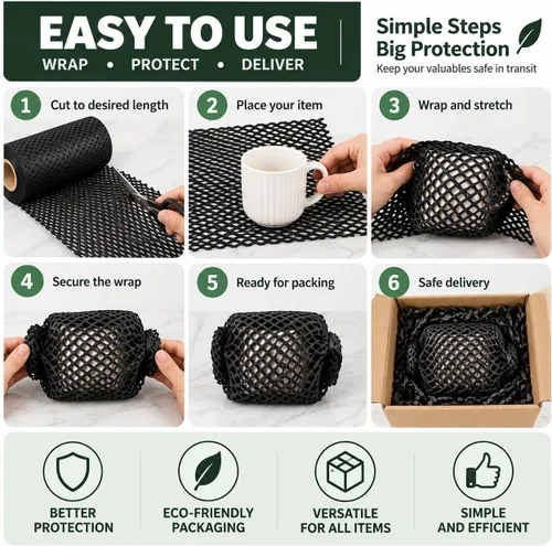 Vista 5 de Papel de embalaje de panal de abeja, papel de embalaje de 12" x 100', alternativa sustitutiva para envoltura de amortiguación de burbujas para Negro