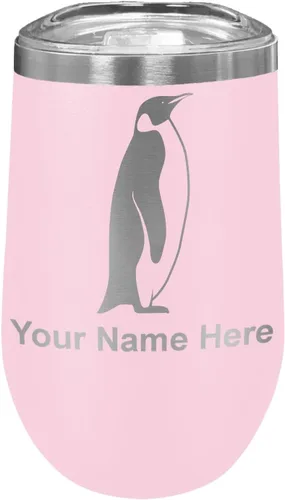 Vista 16 de LaserGram Vaso de vino de acero inoxidable de doble pared, pingüino, grabado personalizado incluido (negro)