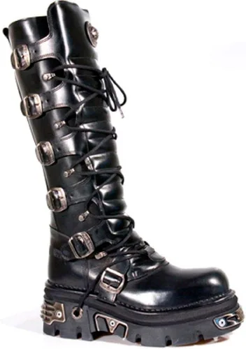 Vista 4 de New Rock Newrock 272 - Botas de piel con hebilla para botas góticas, color negro