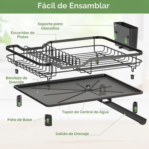 Vista 5 de ROTTOGOON Escurridor de platos, rejilla para secar platos de acero inoxidable resistente al óxido para encimera de cocina, escurridor de platos