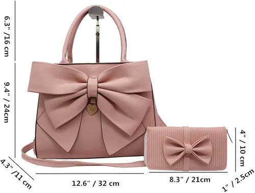 Vista 2 de Juego de 2 bolsas de mano para mujer de piel sintética con lazo grande con asa superior para mujer