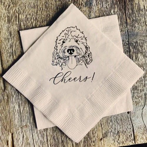 Vista 3 de Servilletas de boda con ilustraciones de perros de lujo, servilletas de boda personalizadas, servilleta de bar de cóctel para recepción, despedida