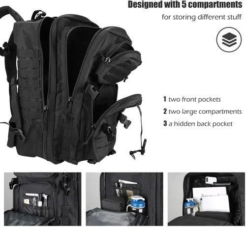 Vista 4 de ProCase Mochila táctica de 42 litros, mochila grande para 3 días al aire libre, militar, paquete de asalto, mochila para ir al aire libre