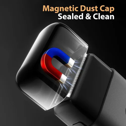 Vista 6 de Afeitadora eléctrica de aluminio para hombres: maquinilla de afeitar compacta de viaje para la cara - IPX7 impermeable y carga rápida USB-C
