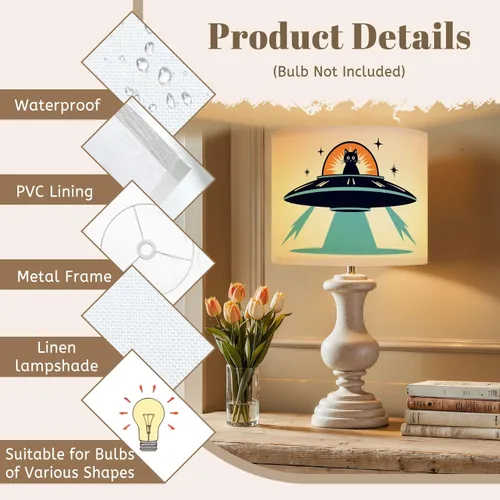 Vista 4 de Drum Lampshade Mid Century Black Cat Starry Lights Retro Style Medium Lamp Shade Replacement Linen Fabric Lampshades for Bedside Table Lamp Floor