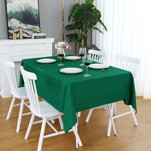 Vista 32 de FOLINS&HOME Mantel rectangular color verde manzana, sin arrugas, impermeable, de poliéster, a prueba de derrames, resistente, lavable, cubierta