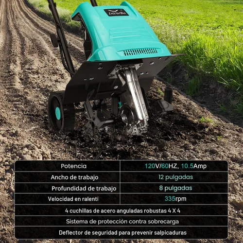Vista 7 de IncwBo Motocultor Eléctrico para Jardín con Ancho de Labranza de 12 Pulgadas, Cultivador Eléctrico de 8 Pulgadas de Profundidad, 10.5 Amperios