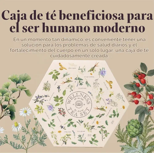 Vista 3 de ACORUS Juego de té Wellness - Paquete variado de té de hierbas naturales, juego de regalo de 6 tés diferentes, 60 bolsas envueltas individualmente