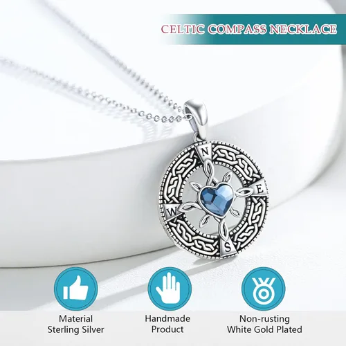 Vista 5 de Collar con brújula Go in the Direction of Your Dream con nudo celta irlandés, medallón redondo, brújula, colgante para hombres y mujeres, cristal
