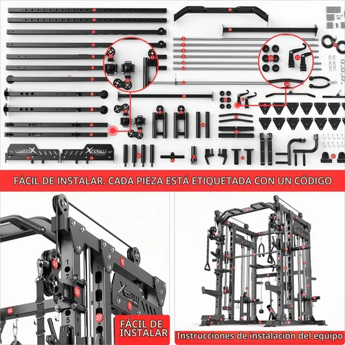 Vista 8 de XGSW Smith Machine Gimnasio en casa, jaula de potencia multifunción con sistema cruzado de cable de polea doble, estante para sentadillas para L06
