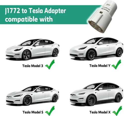 Vista 5 de Adaptador de carga J1772 a Tesla compatible con adaptador de cargador SAE J1772 EV a accesorios Tesla Model 3, Y, S, X (blanco)