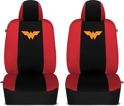 Vista 10 de BDK Wonder Woman - Juego completo de 9 piezas para asientos de automóvil, protectores de asiento de poliéster, color negro y rojo