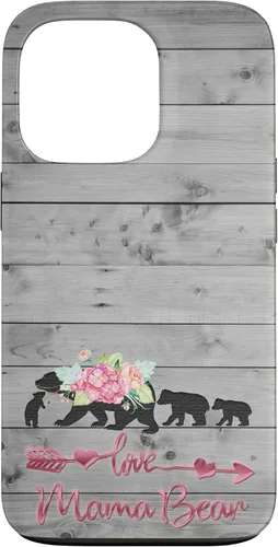 Vista 10 de Pink Floral Black Mama Bear three cubs Vintage Gray Rustic Case for iPhone 16