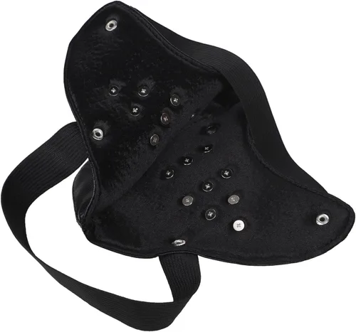 Vista 7 de PURFUN Máscara de cuero con tachuelas punk con tachuelas, máscara gótica de Red Rivets