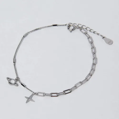 Vista 2 de Planet and Star Bracelet for Women Sterling Silver Space Celestial Jewelry Gift Delicate Chain Bracelet
