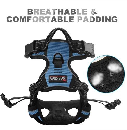 Vista 55 de BARKBAY - Arnés para perro sin tirones con clip frontal, material resistente y reflectante, asa de fácil control para pasear perros grandes