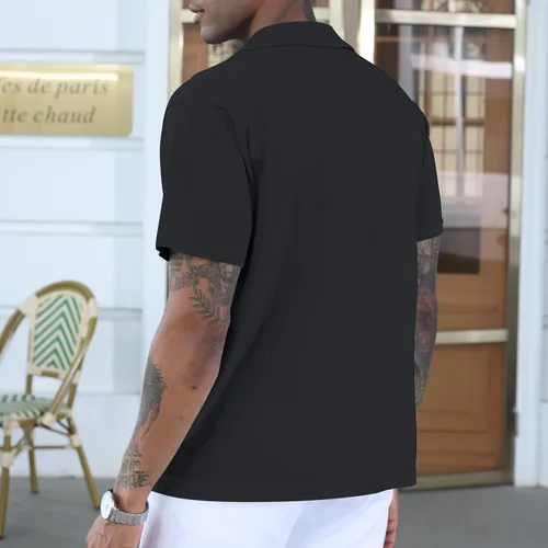 Vista 4 de Camisas polo de guayabera cubana para hombre, estilo casual, manga corta, ligeras, de punto, camisetas de golf de color sólido
