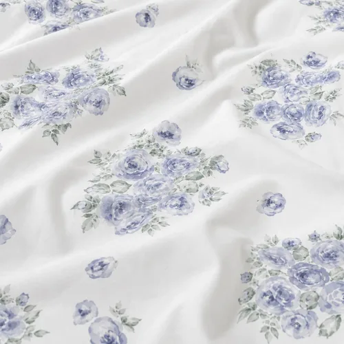 Vista 8 de HYPREST 100% Cotton Percale Sheets Queen, Blue Rose Floral Deep Pocket 16