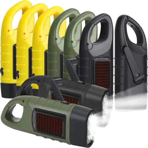 Vista 7 de Leelosp - Linterna solar de emergencia con manivela, 2 unidades, color verde militar Rechargeable Dynamo Flashlight, Wind up for Outdoor Hiking