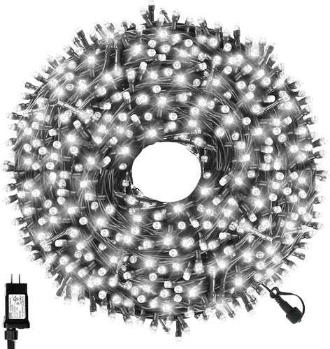 Vista 11 de Cadena de 300 luces LED para árbol de Navidad de 105 pies, luces navideñas enchufables con 8 modos y certificación UL, luces para interiores