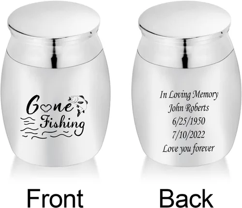 Vista 3 de Gone Fishing - Mini urnas de recuerdo para cenizas humanas, urna decorativa para compartir funeraria (personalizable)