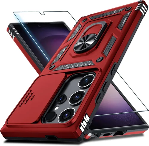 Vista 29 de Janmitta Compatible con Samsung Galaxy S24 FE Funda con Cubierta Deslizante Integrada para Lente de Cámara+Protector de Pantalla+Soporte de Anillo