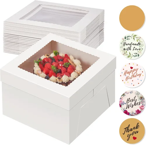Vista 8 de Kootek 10 cajas para tartas, caja de pastel de 12 x 12 x 8 pulgadas de alto con ventana, cajas blancas de panadería, cajas grandes para hornear