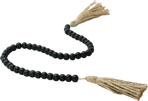 Vista 4 de Creative Co-Op Guirnalda de cuentas de madera con borlas de yute, color negro