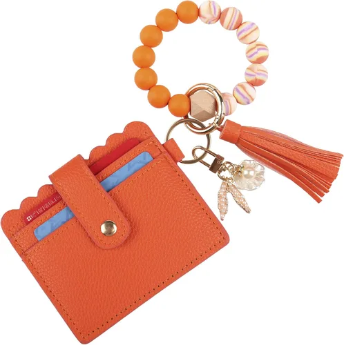 Vista 7 de Llavero de pulsera, cartera, tarjetero con borla, llavero para mujeres y niñas
