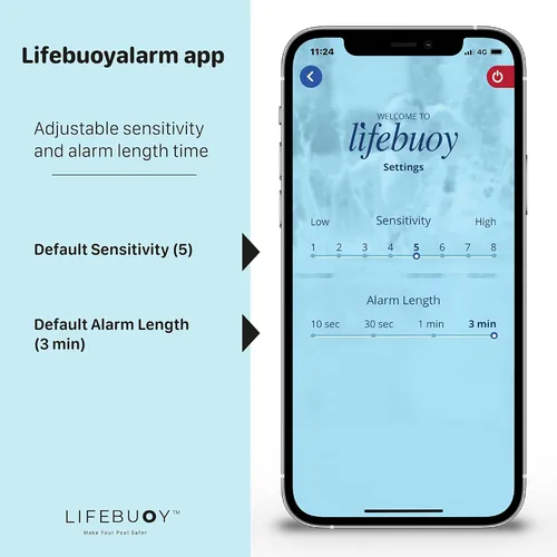Vista 5 de Lifebuoy Sistema de alarma de piscina - Sensor de movimiento de piscina con algoritmo avanzado - Alarma inteligente para piscina que es controlada
