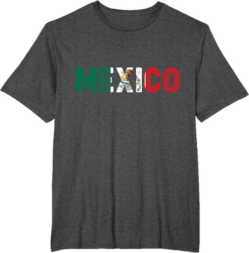 Vista 14 de Camiseta con texto en inglés «Mexico Vintage Letras» como bandera mexicana, Negro