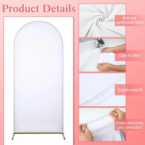 Vista 3 de Peryiter Juego de 4 fundas para telón de fondo de arco de elastano para decoración de bodas y cumpleaños (blanco, 7.2 pies, 6.6 pies, 5 pies, 4 pies)