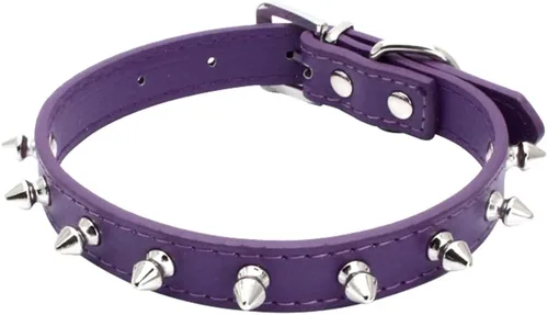 Vista 12 de Collar de perro con pinchos para perros pequeños, remache de hongos, piel sintética suave, collar con tachuelas para gato, collar ajustable