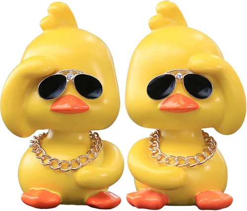 Vista 11 de wonuu Lindos adornos de pato amarillo para coche, decoraciones de tablero de instrumentos de coche, muñeca de cabeza sacudida De pie y de pie