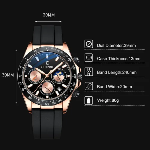 Vista 7 de RORIOS Relojes luminosos para hombre, relojes analógicos de cuarzo con correa de silicona, multifunción, cronómetro para hombre