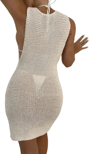 Vista 2 de Floerns Kimono sin mangas de ganchillo transparente para mujer, cubierta de playa