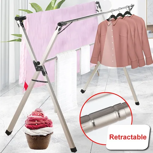 Vista 3 de Heavy Duty Stainless Steel Clothes Drying Rack, 160Cm Foldable & Retractable Laundry Stand with Wheels for Indoor/Outdoor Use – Space-Saving Garment