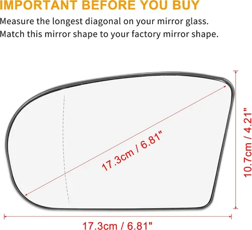 Vista 3 de X AUTOHAUX Espejo retrovisor de coche de repuesto con placa de respaldo calentada lado izquierdo del conductor para Mercedes-Benz E500 E320 E55 AMG