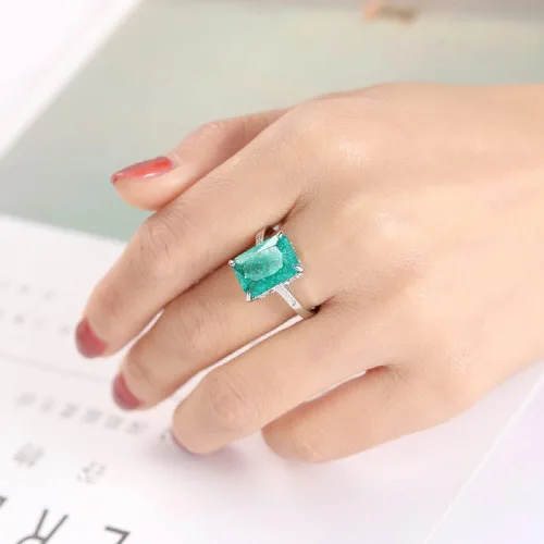 Vista 4 de Anillo de compromiso de plata de ley 925 con topacio para mujer, anillo de zafiro con piedras preciosas de aguamarina, joyería de compromiso