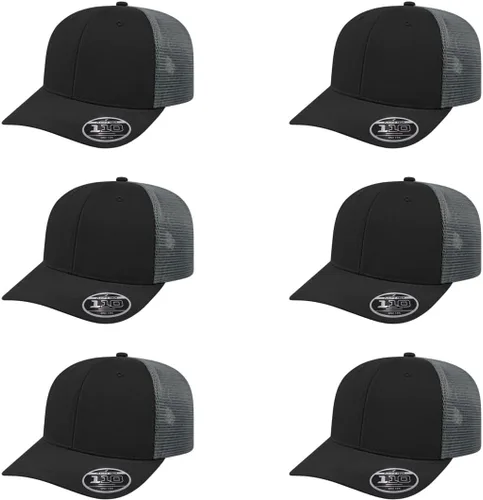 Vista 64 de Cap America i8502 Flexfit 110 Premium - Gorra de camionero de perfil medio con 6 paneles de malla trasera con protección UV y cierre ajustable